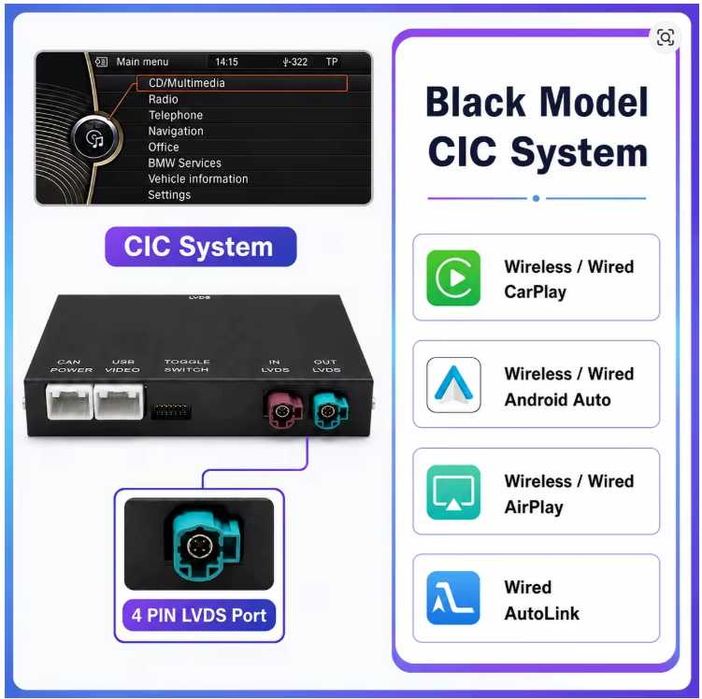 CarPlay Модул BMW CIC | E60 E70 E83 E90 F10 F20 F30 | Bluetooth | Wireless