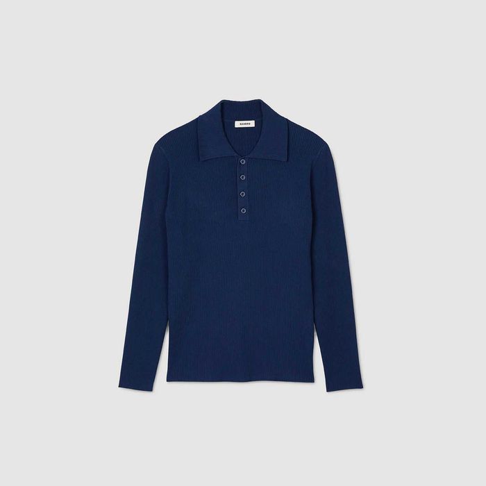 Sandro, Bluză polo tricotată cu nervuri New Phoebe, Albastru, M