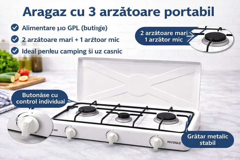 Aragaz pe gaz 3 arzatoare Nurgaz nou