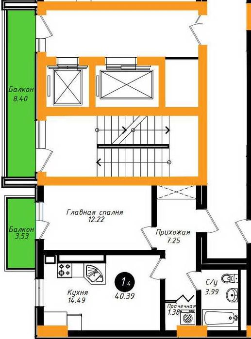 Мирабад Северный вокзал 2х комнатная в новом ЖК 40,39 м²(IS)