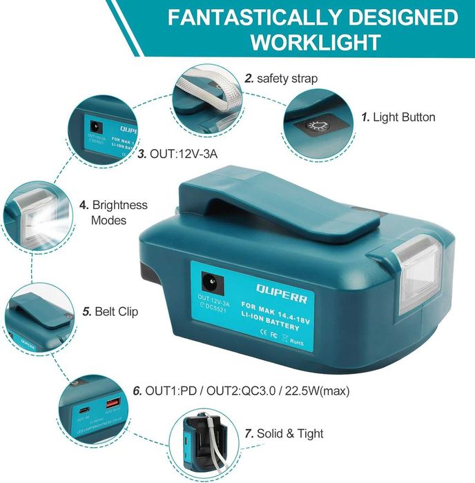 QUPERR USB-A и USB-C адаптер за батерии Makita 14.4V и 18V,qupper