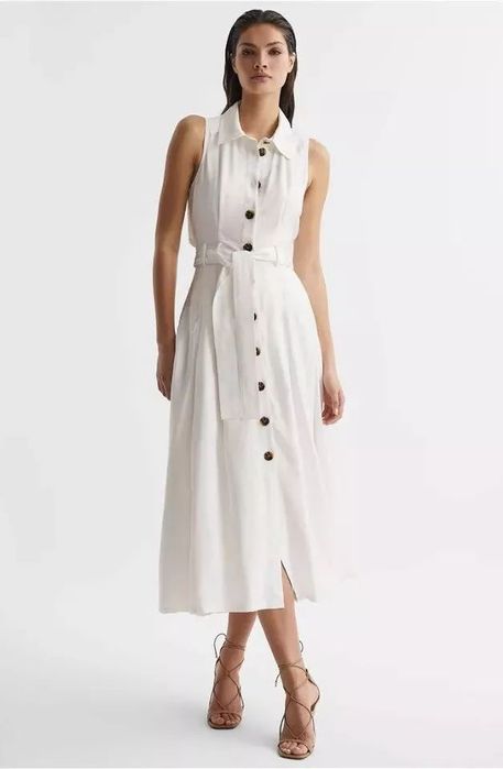 Reiss Milena Button Front Midi Weiss
