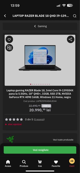 Vand laptop gaming razer blade 18