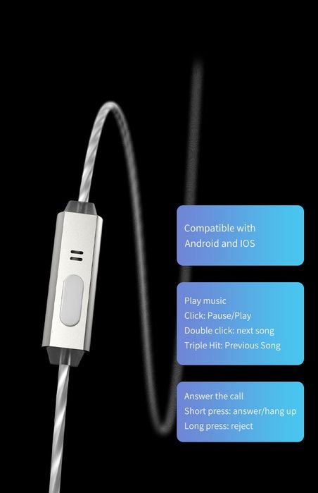 Кабелни IEM слушалки, H i-res, BGVP Scale PRO, двойни драйвери, с мик.