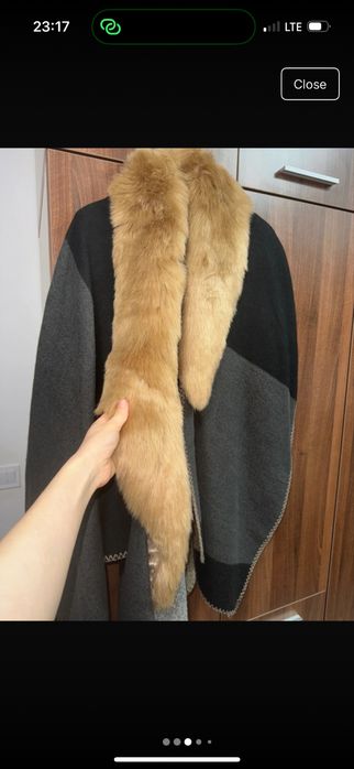 Poncho capa din lana cu guler de blana