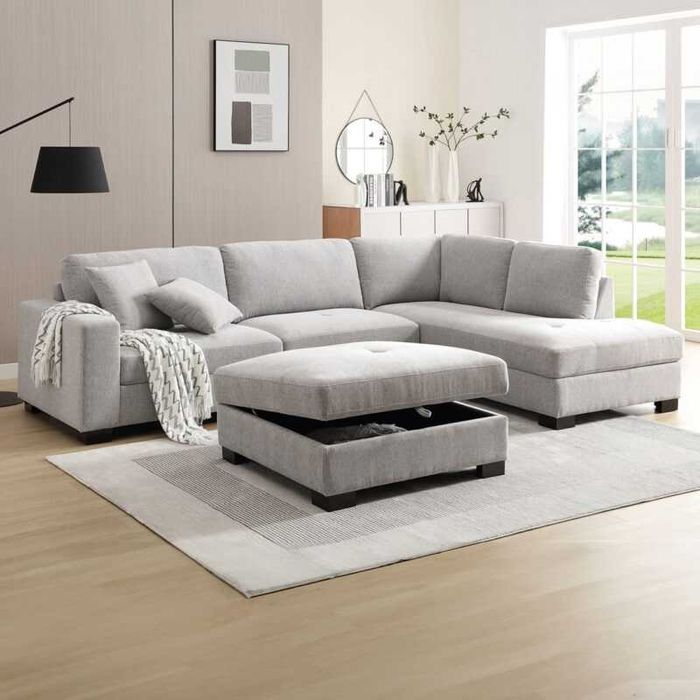 Ъглов диван, DORNO, Антрацит, Сив, Текстил, 308х207х91.98см.