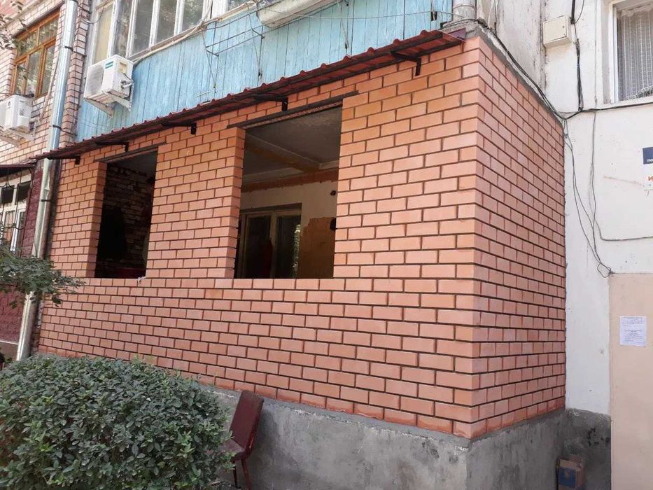 Кладка балкона•Облицовочный кирпич•Перегородки•Штукатурка•Стяжка