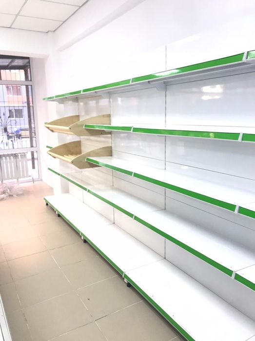 Стеллажи полки овощные хлебные кассовые