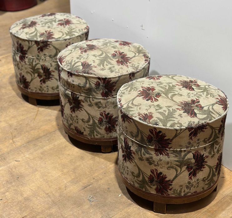 3 buc Taburet Vintage Stil Ottoman; Scaunel tapitat cu sezut 40x40 cm