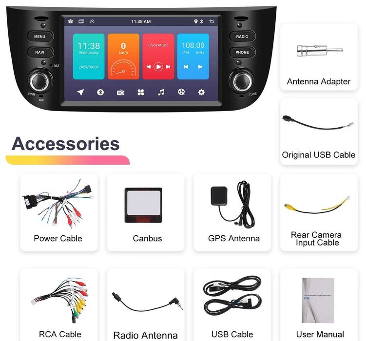 Мултимедия за Fiat Punto Навигация Двоен дин дисплей плеър Android GPS