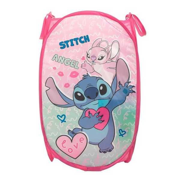 Сгъваема кутия за играчки, Розов цвят с дизайн Stitch, Плат