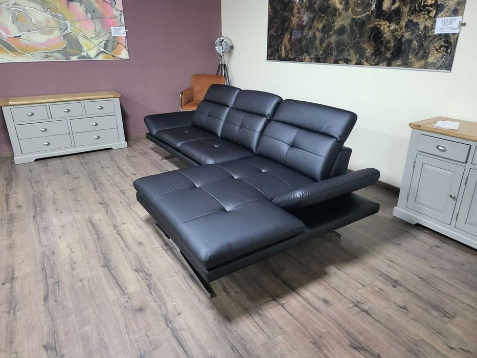 ПРОМОЦИЯ!!! Черен кожен ъглов диван "DANA"