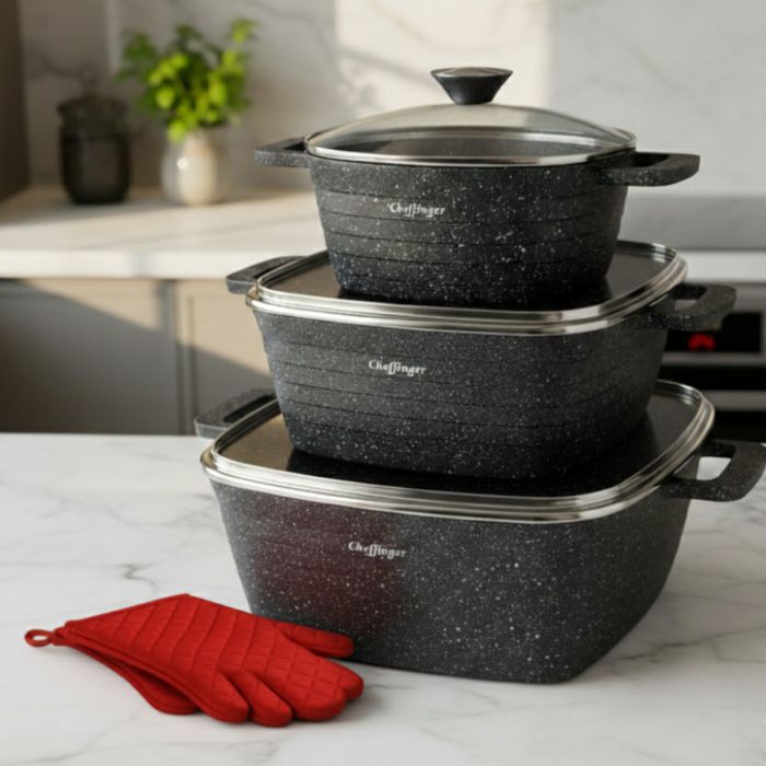Комплект тенджери – Cheffinger от 3 части с мраморно покритие и капаци