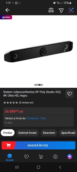 Sistem videoconferinta HP Poly Studio X52, 4K Ultra HD, negru