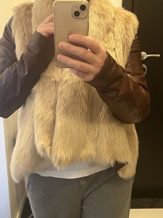 Кафяво палто изкуствена кожа и косъм