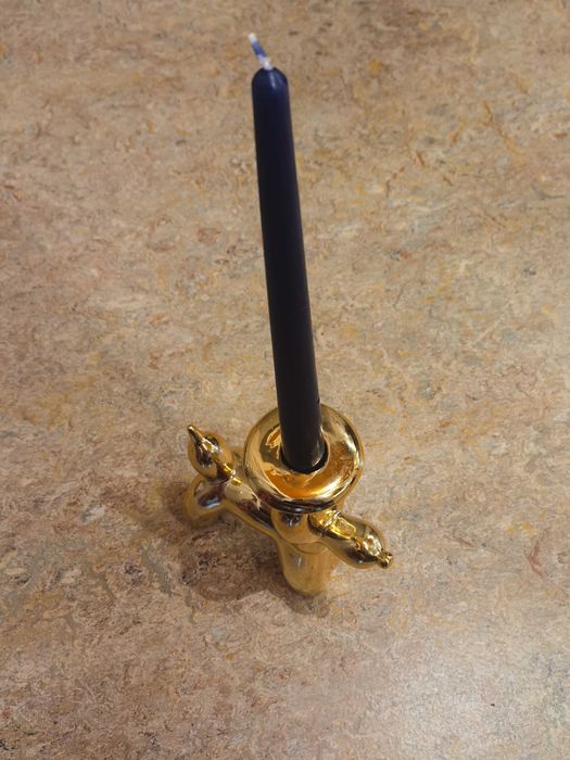 Свещник  - златна керамична фигура "куче от балони"