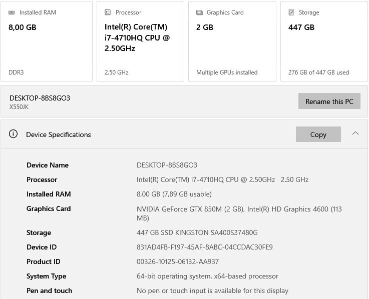 Laptop Asus X550JK | Intel i7 | 8GB RAM | SSD 450GB | GTX 850M 2GB | Baterie 2h