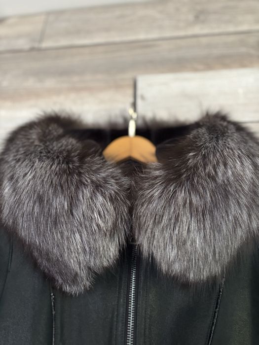 Haina piele naturala si blana naturala vulpe argintie ENSTEVA marimea 3XL
