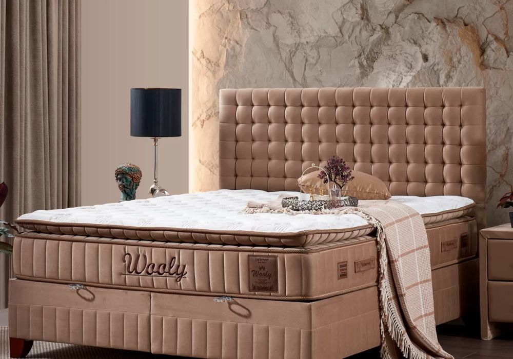 Тапицирано легло Wooly Кафява Охра с луксозен матрак