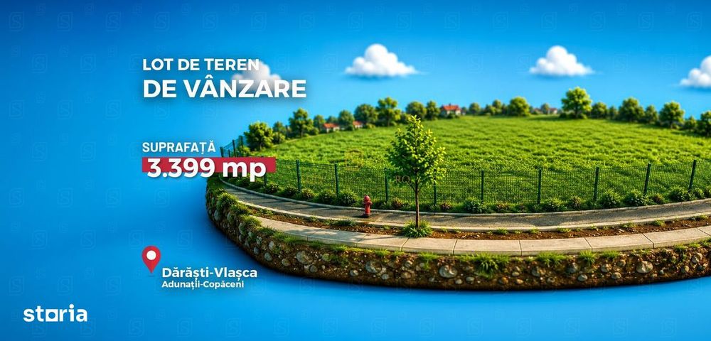 Teren intravilan – Adunatii Copaceni | 3.399 mp | Ideal investitie