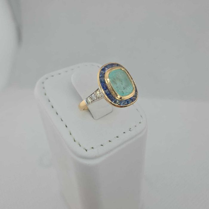 Inel Aur 14 kt Smarald de Columbia,safire,diamante naturale