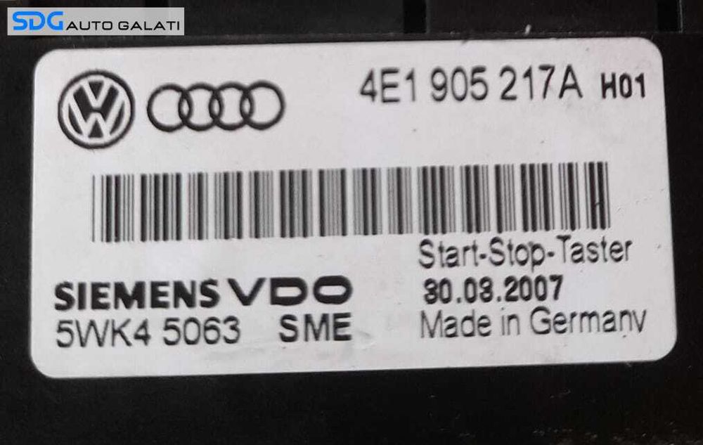 Buton Start Stop Audi A8 D3 2003 - 2010 Cod 4E1905217A [N1304]