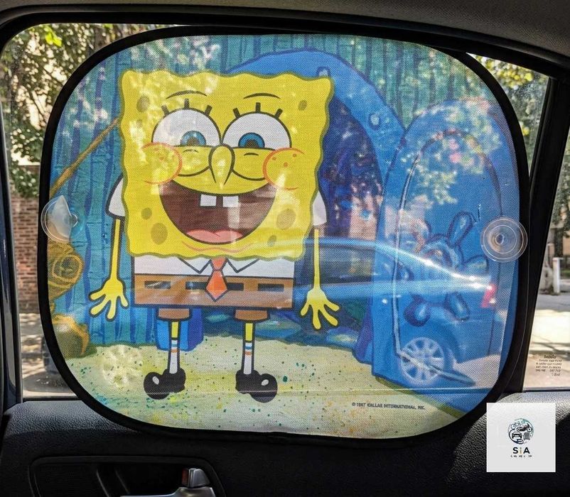 Сенник за странични прозорци, Сенници за кола с Sponge Bob, 2бр.