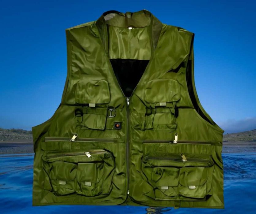 Рибарска жилетка в зелено, размери 2XL/3XL, с много джобове