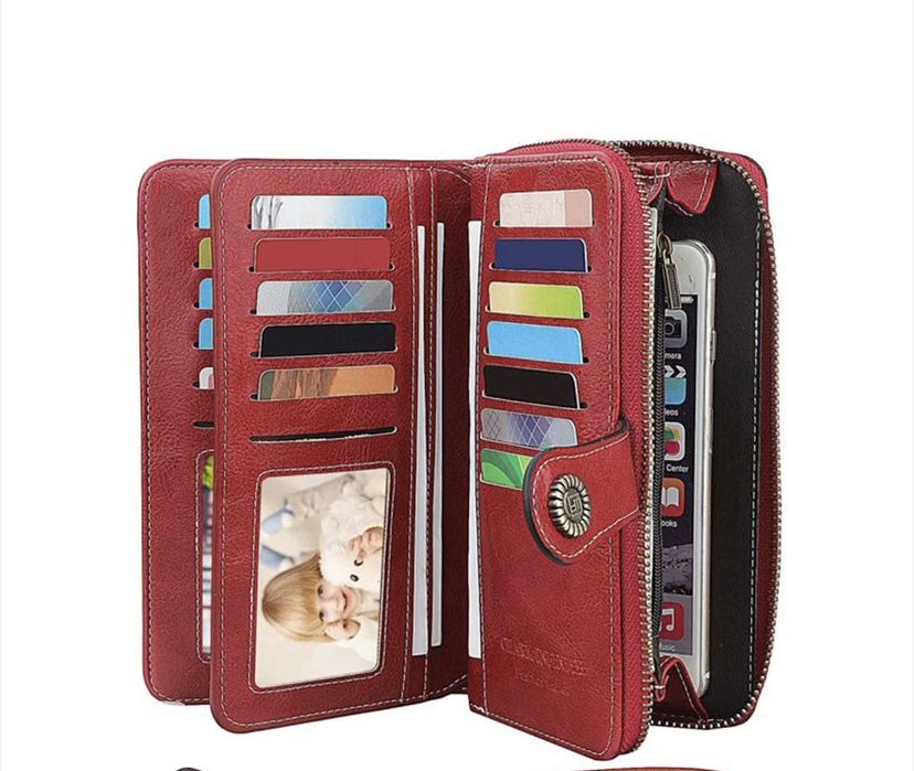 Дамски портфейл естествена кожа с RFID защита