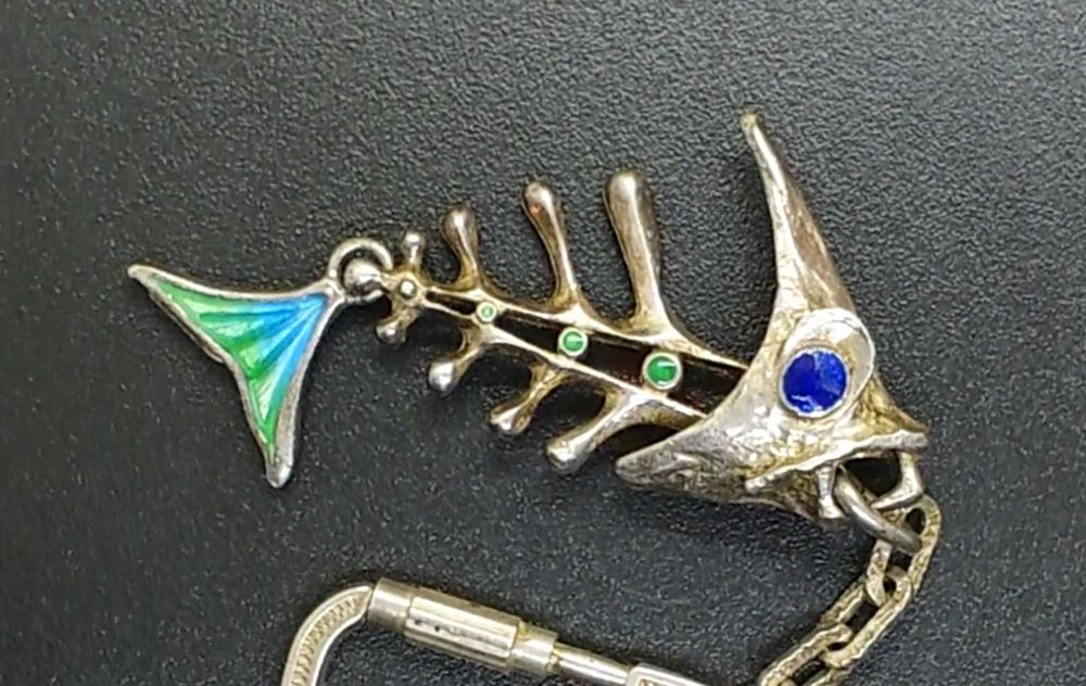 Breloc UNOAERRE argint 925 | schelet pește email turcoaz