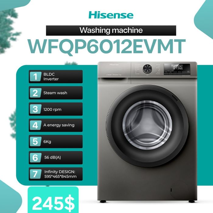 Кир ювиш машинаси Aksiyada 40% Hisense 6кг Invertor Mator