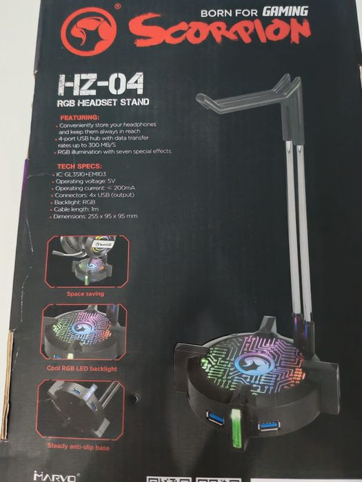 Stand căști suport căști Marvo HZ04 cu hub USB si lumina RGB