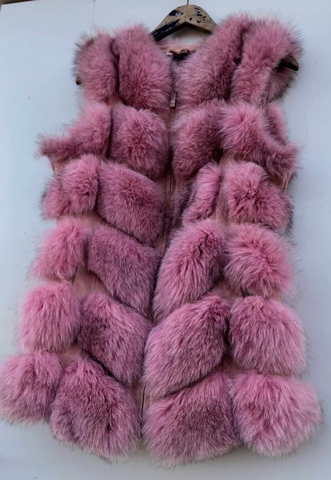 Уникален дамски елек естествен косъм лисица и естествена кожа М размер