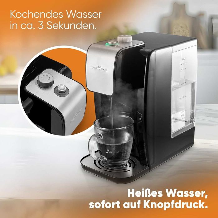 ProfiCook PC-HWS 1168 Високоскоростен диспенсър за вода, 100°C за приблизително 3 секунди, променлива температура от 45°C до 100°C, капацитет до 2,2l