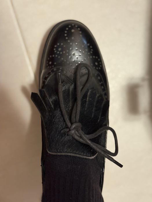 Baldanini черни кожени обувки на платформа с ест косъм