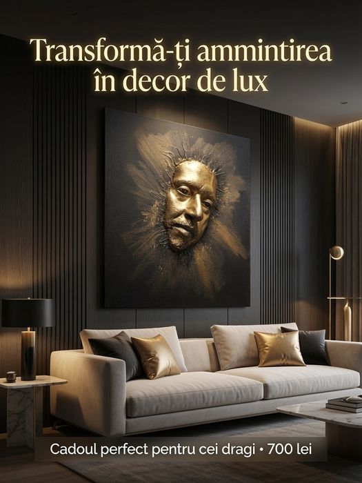 Cadou Personalizat 3D - Sculptură Aurie pe Pânză (700 lei)