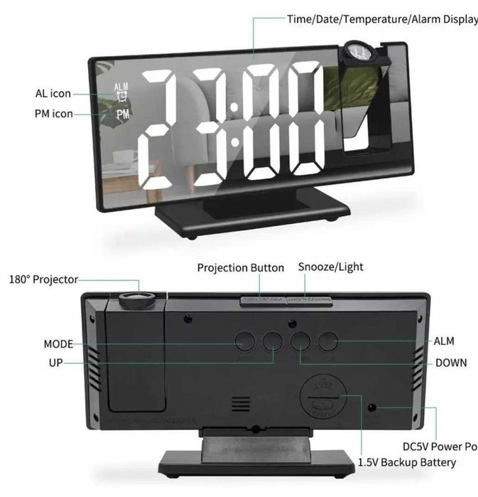 Radio Ceas digital proiector alarma temperatura umiditate