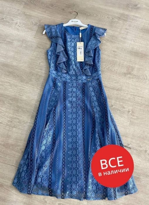 Платье синий с кружевом нежный турецкий платье 36 38