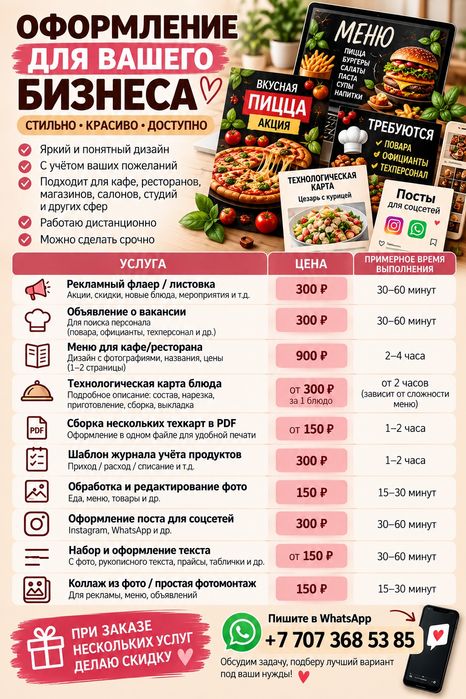 Дизайн меню, рекламы и объявлений