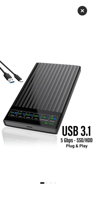 Carcasa Rack Extern cu Display Smart HDD/SSD 2.5 inch Interfata SATA si USB 3.1 Type-C Viteza de Transfer pana la 5Gbps Plug & Play Negru