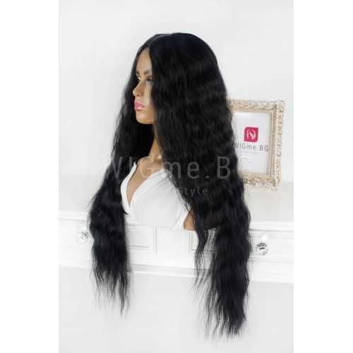 Дълга черна чуплива лейс фронт перука Джулиета