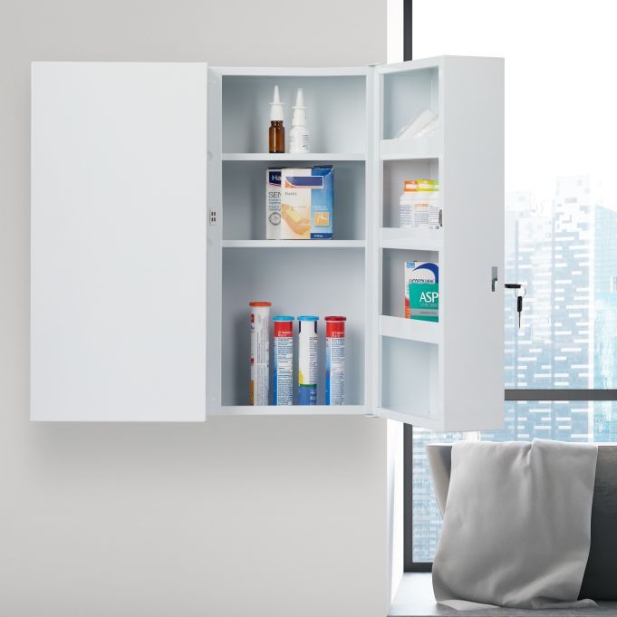 Шкаф за медицински материали от първа помощ с 11 отделения и ключалка