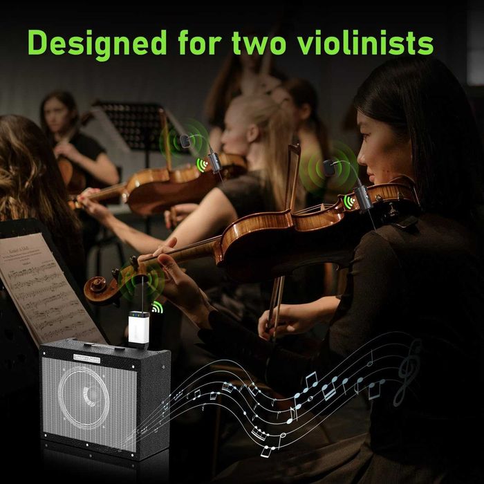 Двоен UHF безжичен микрофон за цигулка с щипка 2 предавателя, Q2/VT-5