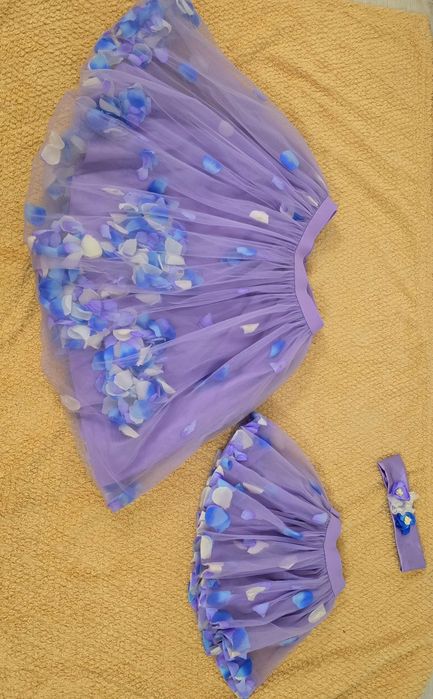 Set fuste tulle mama & fiica, mov lila, cu petale 3D si bentita inclusa