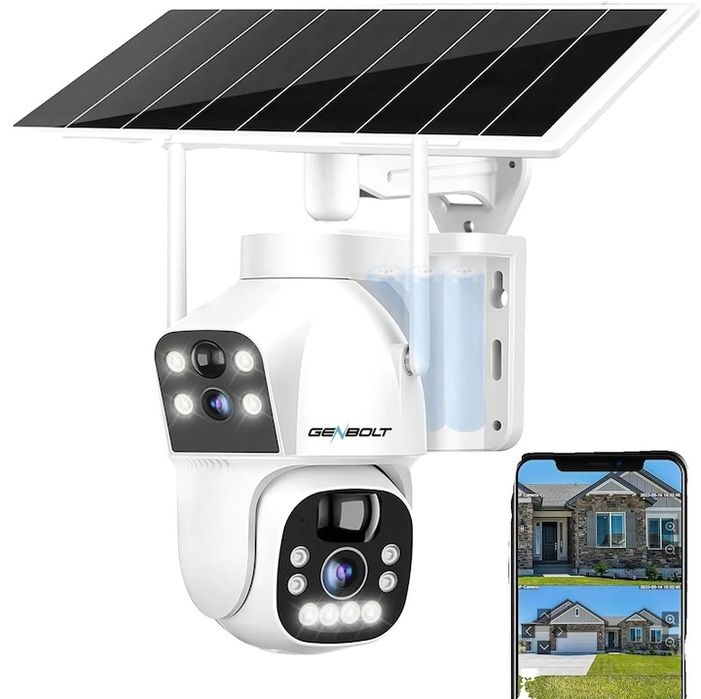 Cameră de supraveghere 2 MP, GENBOLT, Zoom digital 4X, baterie 15600mAh, panou solar 8W