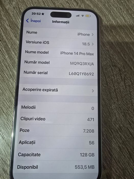 IMPECABIL. Iphone 14 Pro Max memorie 128 G