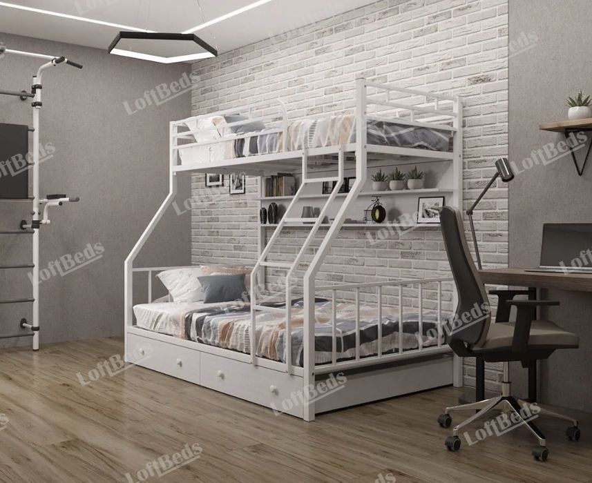 Детская Кровать Двухъярусная ВЕРОНА, матрас, полки и ящик