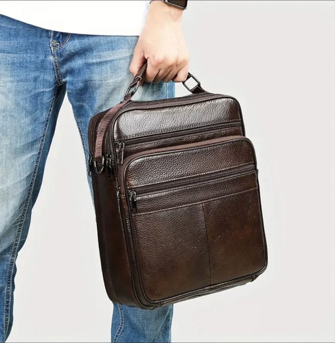 Мъжки големи и практични работни бизнес чанти /Черна и кафява ест.кожа