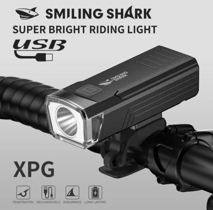 Far lanterna USB C ghidon bicicleta cursiera mtb trotineta  Smiling Shark  3  faze ciclism