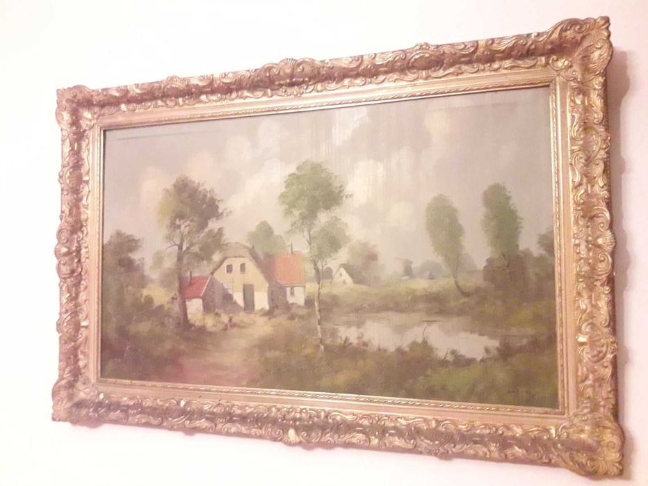 Tablou pictura pe panza semnat rama din lemn deosebita vintage